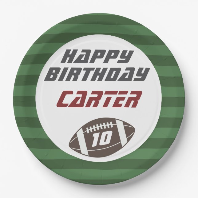 American Football Navy Red, Any Age Birthday Party Paper Plates (Front)