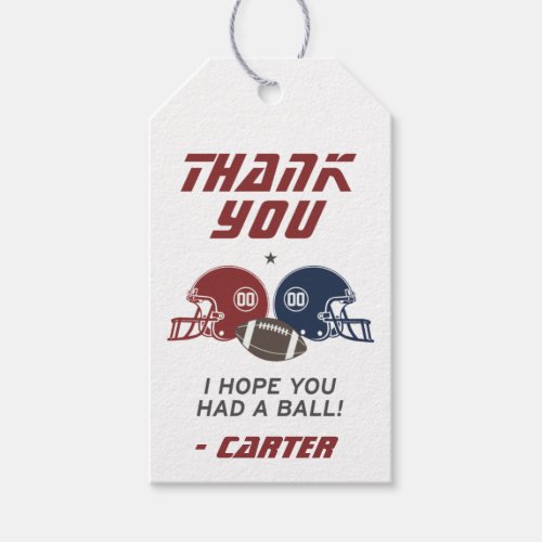 American Football Navy Red Birthday Thank You Gift Tags