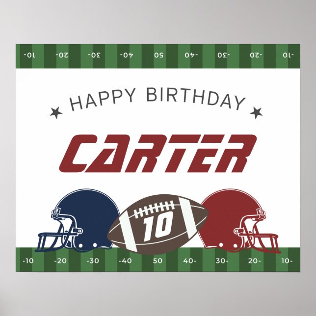 American Football Navy Red Happy Birthday Any Age Poster (Front)