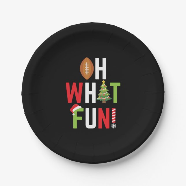 American Football Oh What Fun Holiday Christmas Paper Plates (Front)