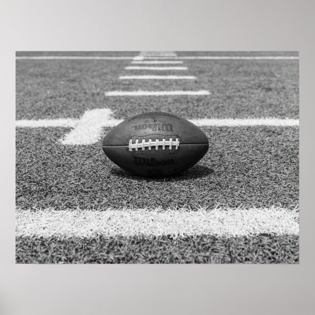 American Football on Field Black and White Sports Poster (Front)