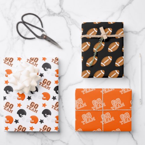 American Football Orange and Black Patterns Wrapping Paper Sheets
