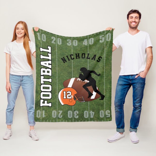 American Football  🏈 - Orange Helmet Fleece Blanket (In Situ)