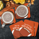 American Football Orange Square Paper Coaster<br><div class="desc">Customizable paper coasters feature an American football on orange and the words "It's Game Day!" along with your last name. MORE colors and matching items in our store.</div>