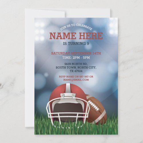 American Football Party Blue Birthday Invitation