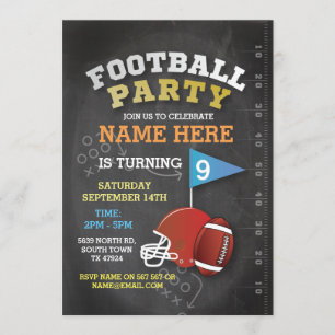 American Football Party Blue Birthday Invitation