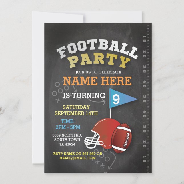 American Football Party Blue Birthday Invitation (Front)