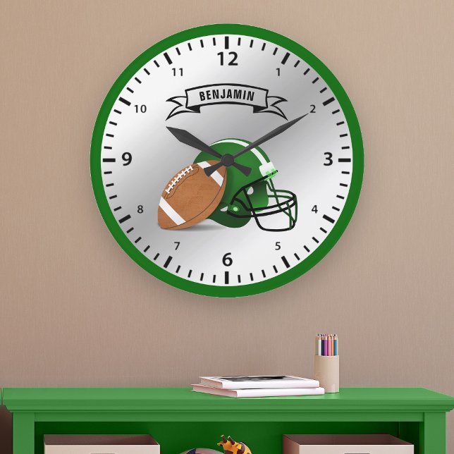 American Football Personalized Name Boys Room Large Clock (Creator Uploaded)