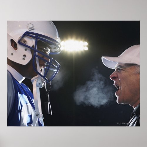 American football player and referee arguing poster