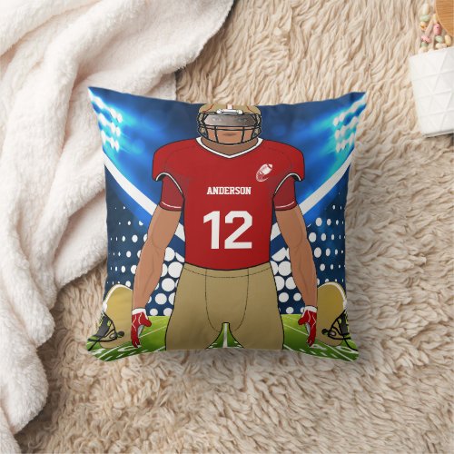 American Football Player Custom Name Gold and Red Throw Pillow