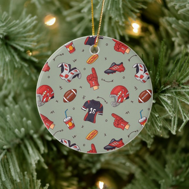 American Football Player Equipment with Snacks Ceramic Ornament (Tree)