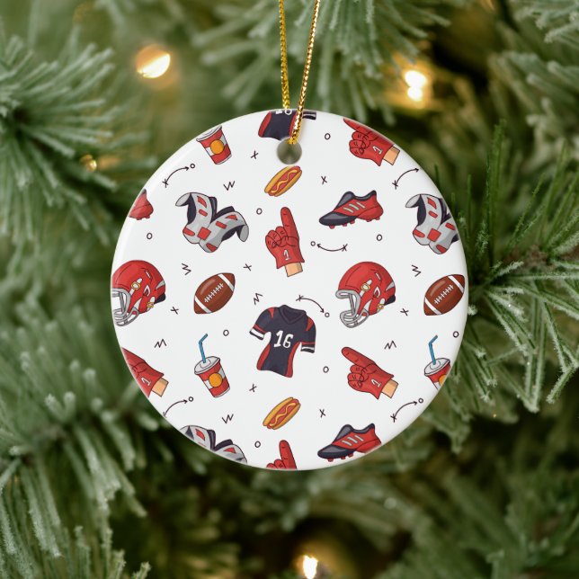 American Football Player Equipment with Snacks Ceramic Ornament (Tree)
