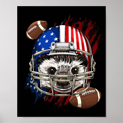 American Football Player Hedgehog Furzepig Animal  Poster