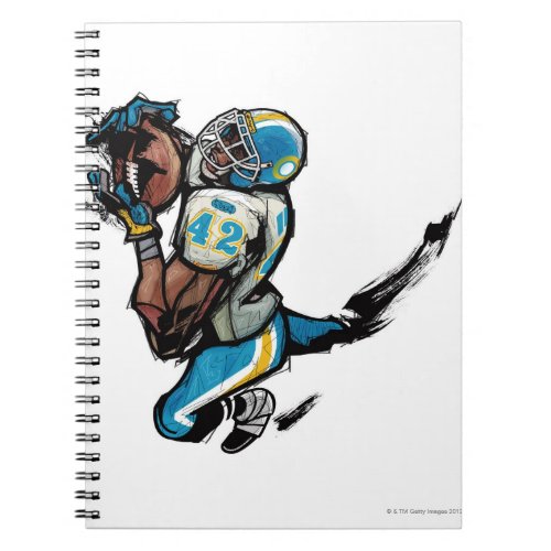 American football player holding ball notebook