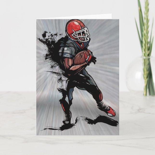 American football player holding football card (Front)