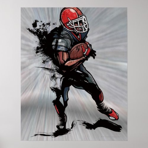 American football player holding football poster