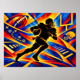 American Football Player in Action Silhouette Poster