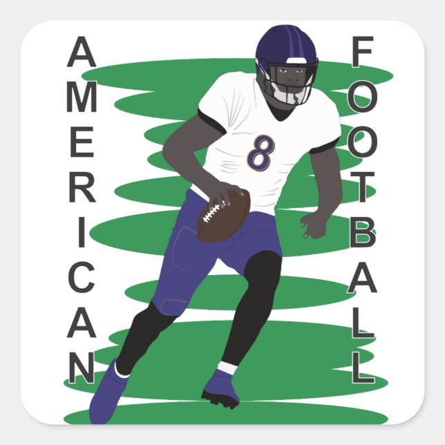 American football player in action square sticker (Front)
