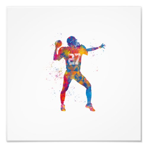 American football player in watercolor photo print