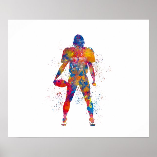 American football player in watercolor poster (Front)