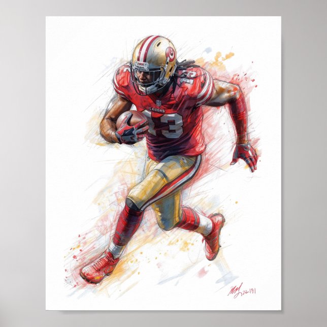 American Football Player Running with Ball Poster  (Front)