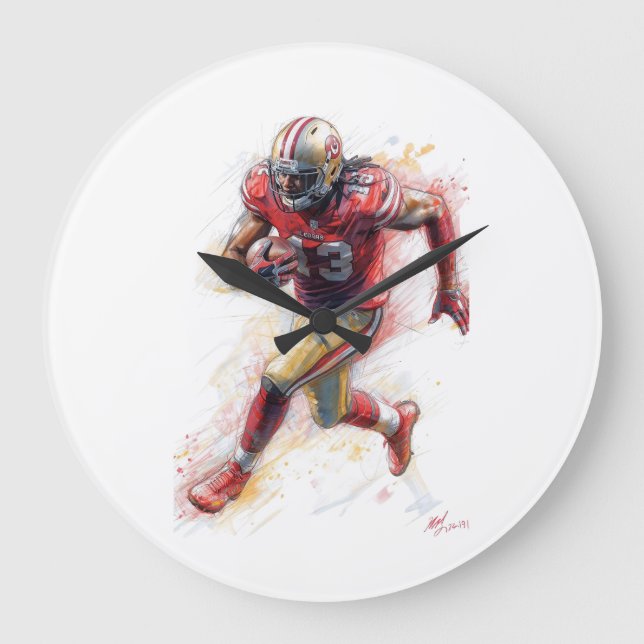 American Football Player Running with Ball Poster  Large Clock (Front)