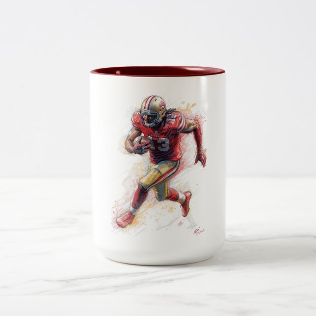 American Football Player Running with Ball Poster  Two-Tone Coffee Mug (Center)