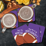 American Football Purple Square Paper Coaster<br><div class="desc">Customizable paper coasters feature an American football on purple and the words "It's Game Day!" along with your last name. MORE colors and matching items in our store.</div>