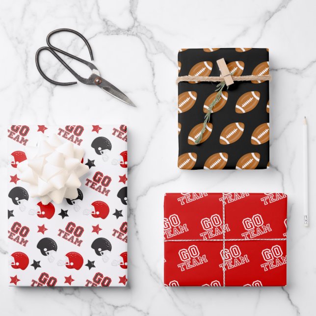 American Football Red and Black Patterns Wrapping Paper Sheets (Front)
