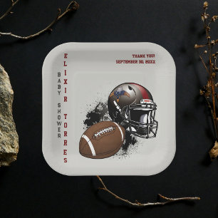 American Football Red & Black Baby Shower Paper Plates