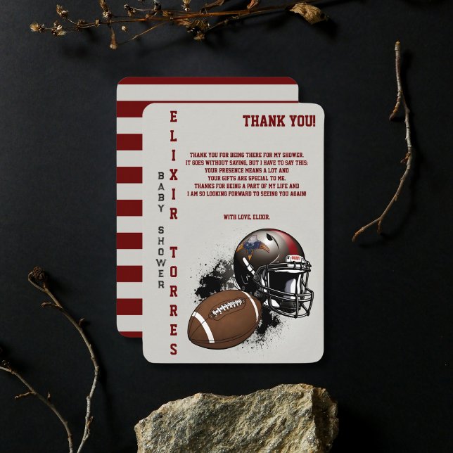 American Football Red & Black Baby Shower Thank You Card (Creator Uploaded)