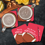 American Football Red Square Paper Coaster<br><div class="desc">Customizable paper coasters feature an American football on red and the words "It's Game Day!" along with your last name. MORE colors and matching items in our store.</div>