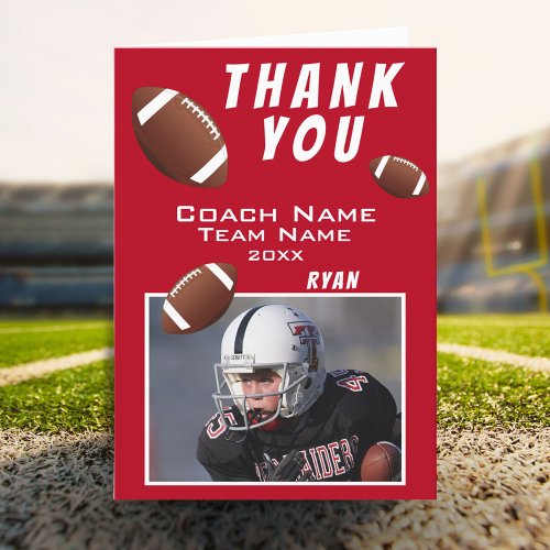 American Football Red Thank you Coach Photo Card
