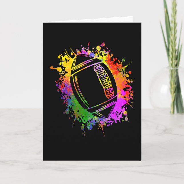 American Football Rugby Watercolor Splashes Card (Front)