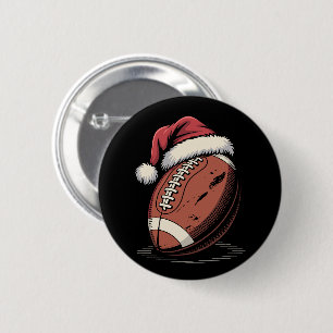 American Football Santa Hat Sports Christmas Xmas  Button