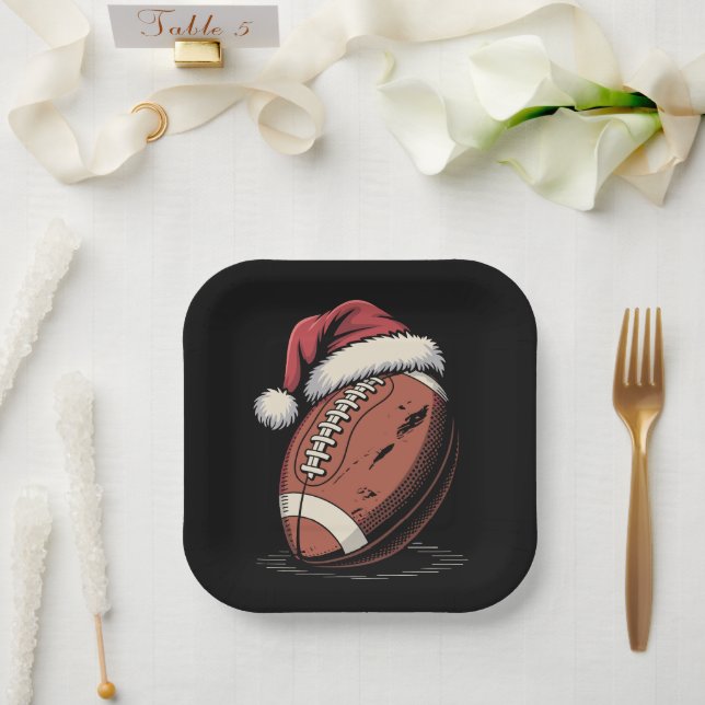 American Football Santa Hat Sports Christmas Xmas  Paper Plates (Wedding)