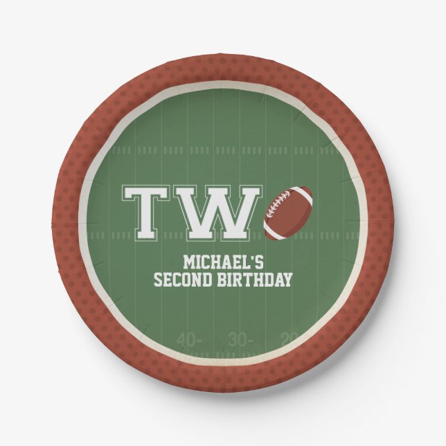 American Football Second Birthday Paper Plates (Front)