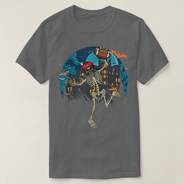 American Football Skeleton Halloween Football Fan  T-Shirt (Design Front)