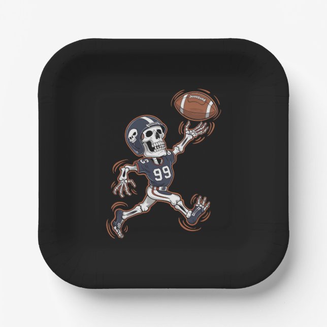 American Football Skeleton Halloween Football  Paper Plates (Front)