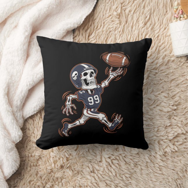 American Football Skeleton Halloween Football  Throw Pillow (Blanket)