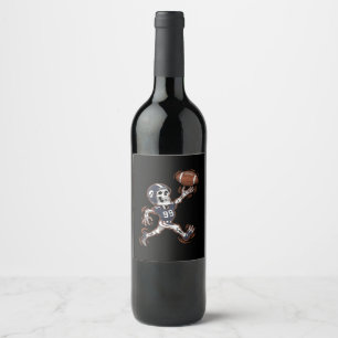 American Football Skeleton Halloween Football  Wine Label