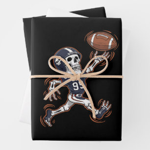 American Football Skeleton Halloween Football Wrapping Paper Sheets