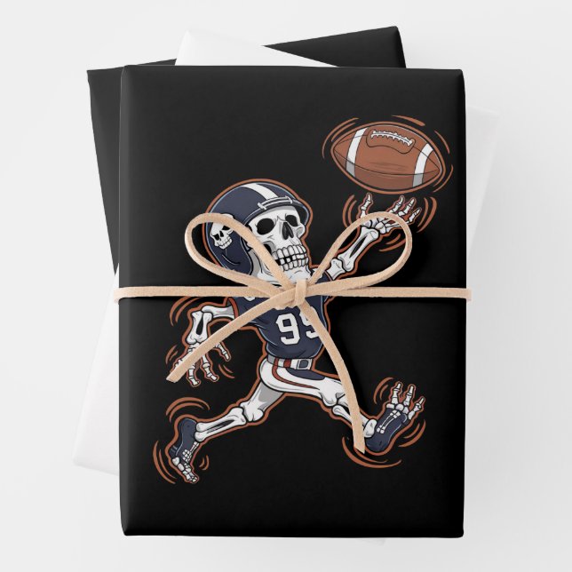 American Football Skeleton Halloween Football  Wrapping Paper Sheets (In situ)