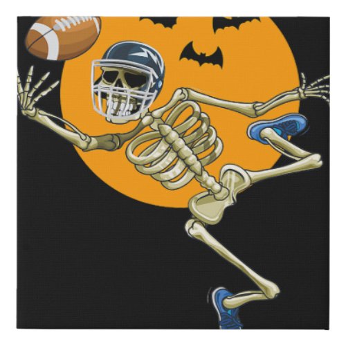 American Football Skeleton Halloween Men Boys Foot Faux Canvas Print
