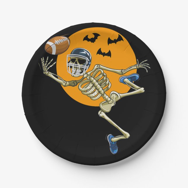 American Football Skeleton Halloween Men Boys Foot Paper Plates (Front)
