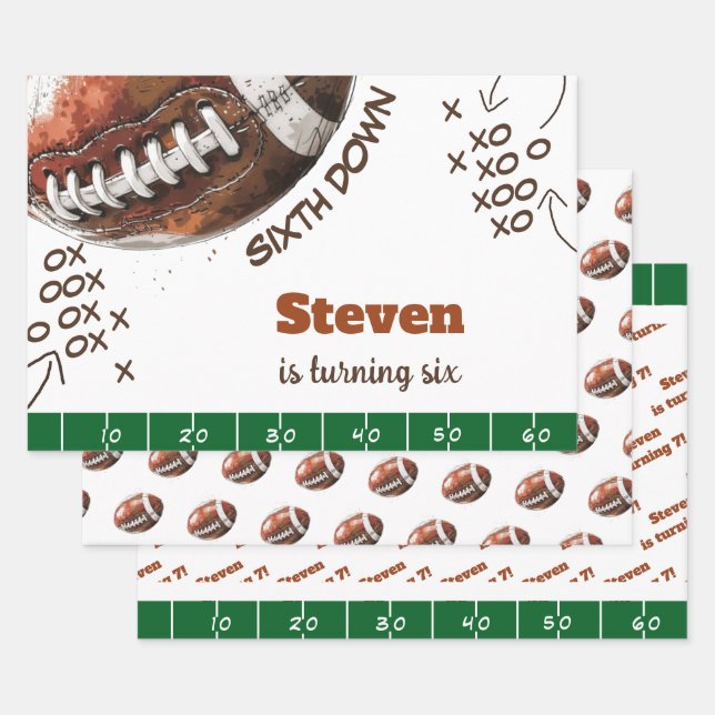 American football sport ball kids birthday wrapping paper sheets (Set)