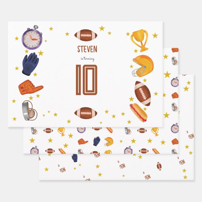 American football sport ball kids birthday wrapping paper sheets (Set)