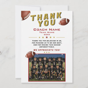 American Football Team Photo Coach Thank You Card