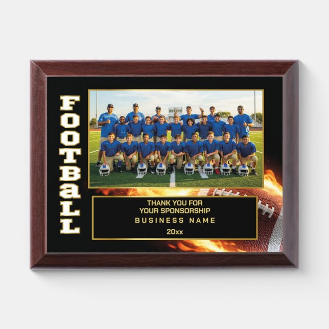 American Football Team Sponsor Appreciation Custom Award Plaque (Horizontal)