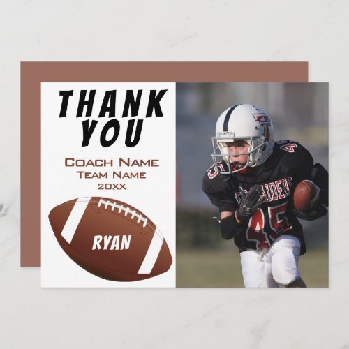 American Football Thank you Coach Photo Card - American Football Thank you Coach Photo Card. Photo thank you card - add your photo into the template. Personalize the card with names and your text. Great thank you card for the football team coach!